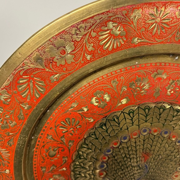 VINTAGE PENCO INDUSTRIES BRASS ETCHED PLATE PLATTER DECOR MADE IN INDIA - Picture 3 of 6